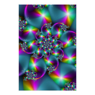 Póster Arte abstracto en espiral fractal de arcoíris psic