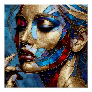 Póster Arte abstracto en vidrios de la cara de una mujer