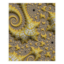Arte abstracto fractal de criaturas marinas de oro