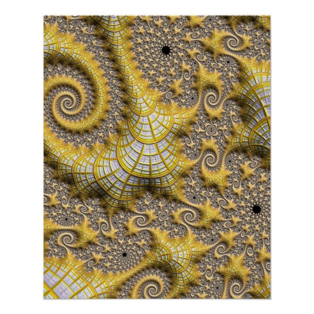 Póster Arte abstracto fractal de criaturas marinas de oro (Anverso)