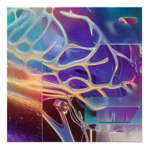 Póster Arte abstracto futurista neural cromado iridiscent