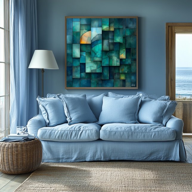 Póster Arte abstracto geométrico por capas - Verde azulad (Subido por el creador)