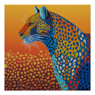 Póster Arte abstracto vibrante de leopardo