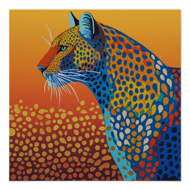 Póster Arte abstracto vibrante de leopardo (Anverso)