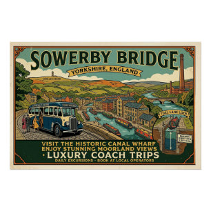 Póster Arte Antiguo del Muelle del Canal de Sowerby Bridg