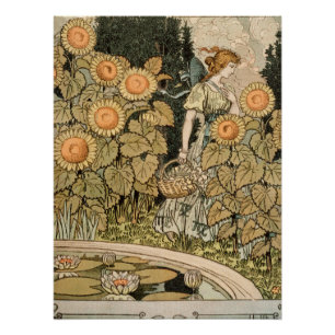 Póster Arte Antiguo Jardín de Girasoles al Estilo Moderni