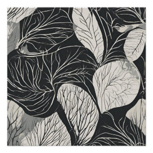 Póster Arte botánico de hojas en blanco y negro