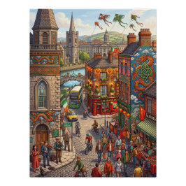 Póster Arte callejero de Temple Bar de Dublín y fusión ce