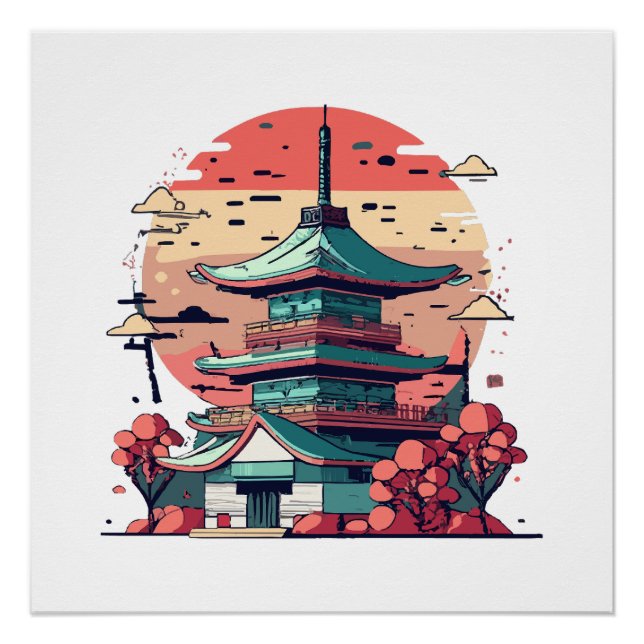 Póster Arte colorido de edificios de Japón (Anverso)