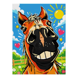 Póster Arte Cómic de Dibujos Animados de Caballo Sonrient