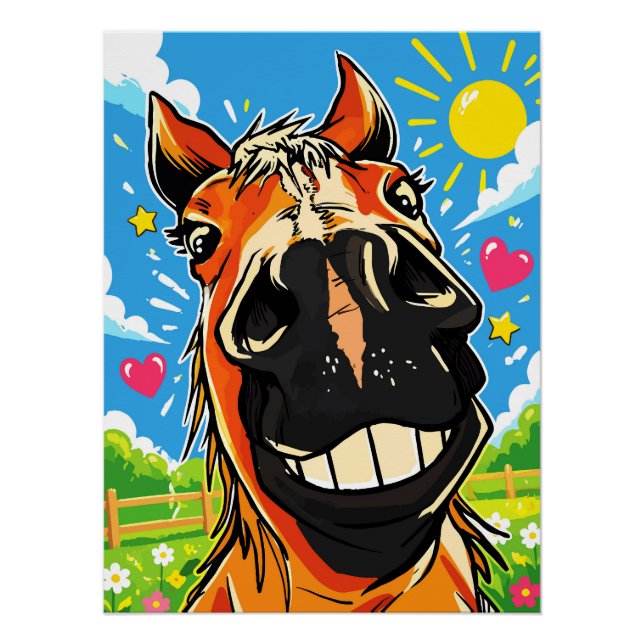 Póster Arte Cómic de Dibujos Animados de Caballo Sonrient (Anverso)