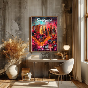 Póster Arte Contemporáneo en Colores Vibrantes - Singapur