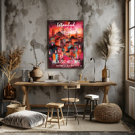 Póster Arte Contemporáneo Estambul en colores vibrantes. 
