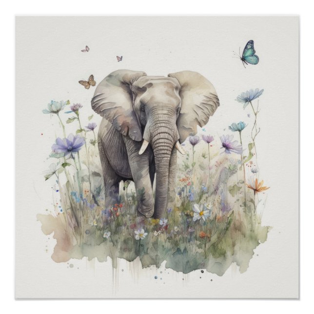 Póster Arte de Acuarela de Elefante (Anverso)