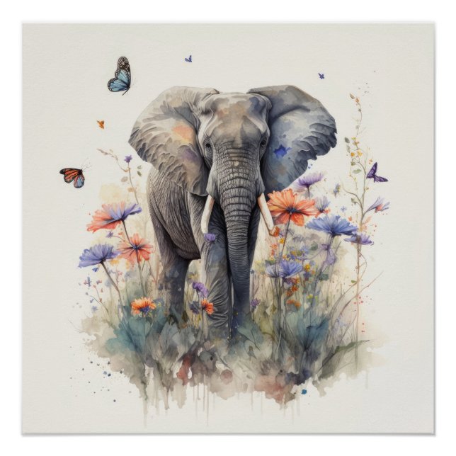 Póster Arte de Acuarela de Elefante (Anverso)