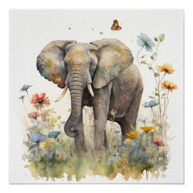 Póster Arte de Acuarela de Elefante (Anverso)