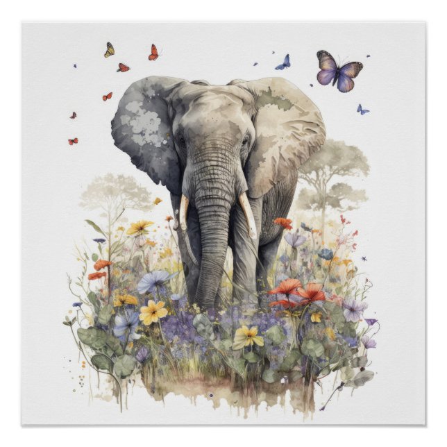Póster Arte de Acuarela de Elefante (Anverso)