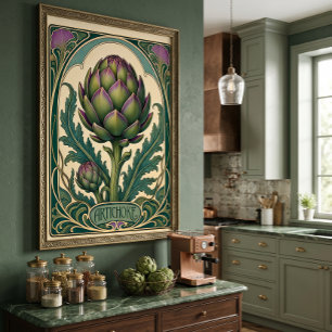 Póster Arte de Alcachofa Vintage Estilo Art Nouveau para