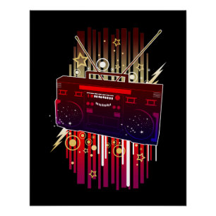 Póster Arte de altavoz retro vibrante con energía musical