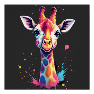 Póster arte de animal africano La jirafa colorida para di