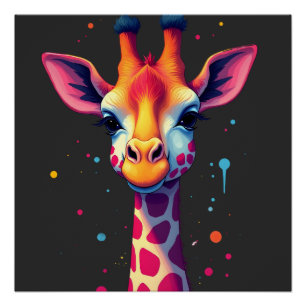Póster arte de animal africano La jirafa colorida para di