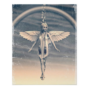 Póster Arte de arcoíris del ángel de la guarda vintage