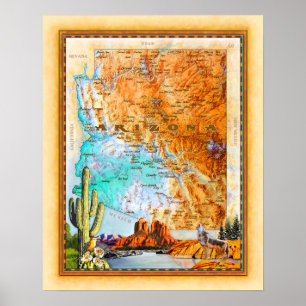 Póster "Arte de Arizona " del mapa" de Arizona "