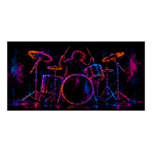 Póster Arte de Baterista de Neón