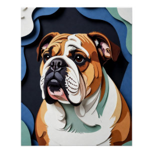 Póster Arte de Bulldog con Recorte de Papel en Capas