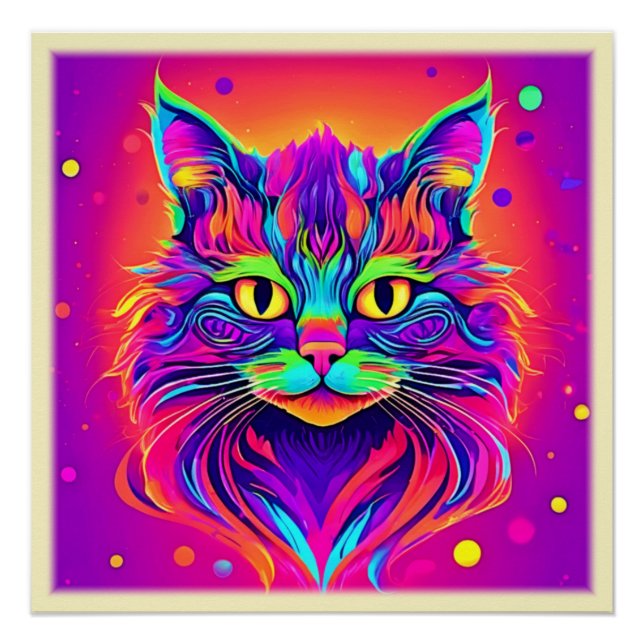 Póster Arte de cabeza de gato colorido (Anverso)