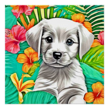 Arte De Cachorro Floral