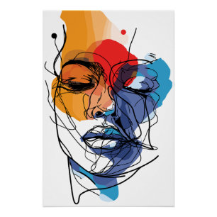 Póster Arte de Cara de Línea Fluida Abstracta