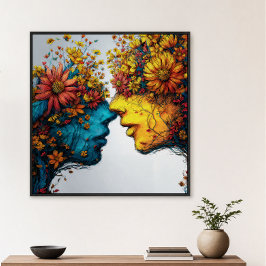 Póster Arte de Caras Florales en Flor Amantes