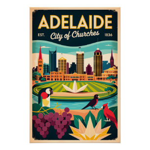 Póster Arte de cartel de viaje retro de Adelaida Australi