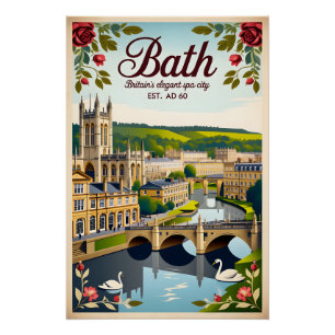 Póster Arte de cartel de viaje retro de Bath Inglaterra