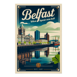 Póster Arte de cartel de viaje retro de Belfast Irlanda d