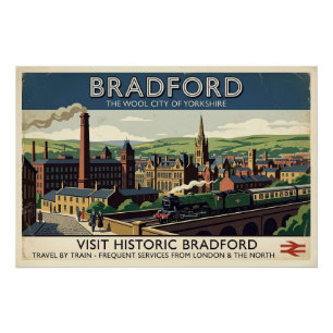 Póster Arte de cartel de viaje retro de Bradford Yorkshir