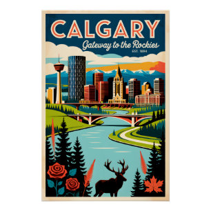 Póster Arte de cartel de viaje retro de Calgary Canadá