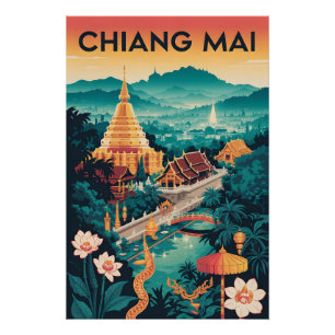 Póster Arte de cartel de viaje retro de Chiang Mai Tailan