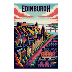 Póster Arte de cartel de viaje retro de Edimburgo Escocia