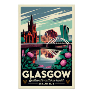 Póster Arte de cartel de viaje retro de Glasgow Escocia