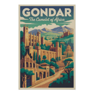 Póster Arte de cartel de viaje retro de Gondar Etiopía