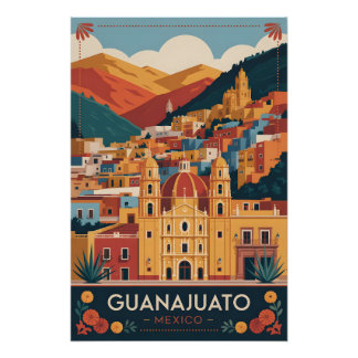 Póster Arte de cartel de viaje retro de Guanajuato México