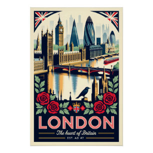Póster Arte de cartel de viaje retro de Londres Inglaterr