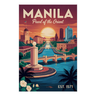 Póster Arte de cartel de viaje retro de Manila Filipinas
