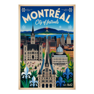 Póster Arte de cartel de viaje retro de Montréal Canadá