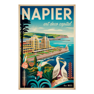 Póster Arte de cartel de viaje retro de Napier Nueva Zela