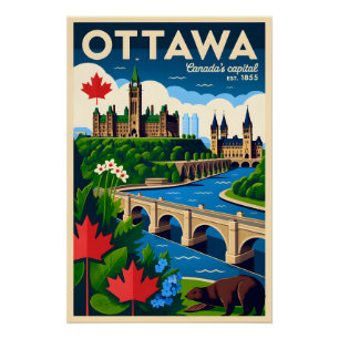 Póster Arte de cartel de viaje retro de Ottawa Canadá