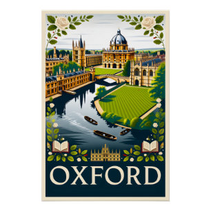 Póster Arte de cartel de viaje retro de Oxford Inglaterra