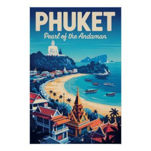 Póster Arte de cartel de viaje retro de Phuket Tailandia